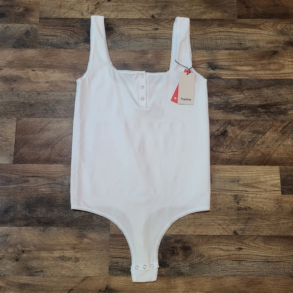 Popilush White Button Down Sleeveless Tummy Control Tank Top Bodysuit Size 5XL - Picture 5 of 10